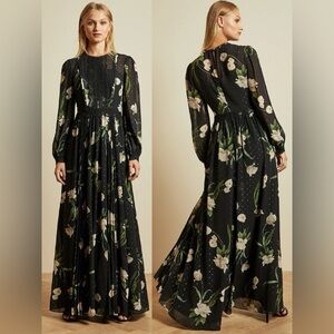 Ted Baker Long Sleeve Elderflower A-Line Maxi Dress, black/green/ivory